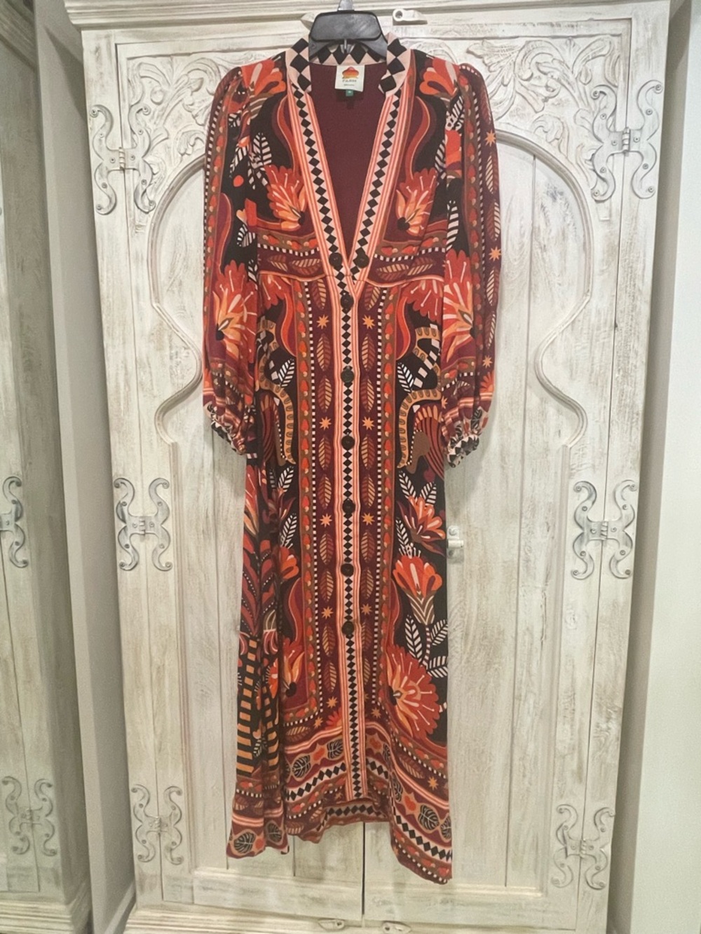 FARM Rio Rust & Black Floral-Print Boho Maxi Dress